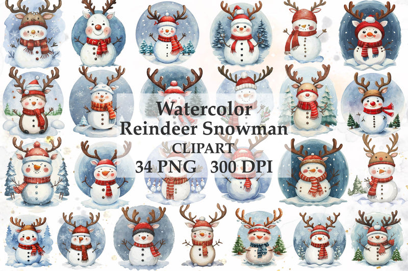 Cute Reindeer Snowman Clipart Bundle - CraftNest - Digital Crafting and Art