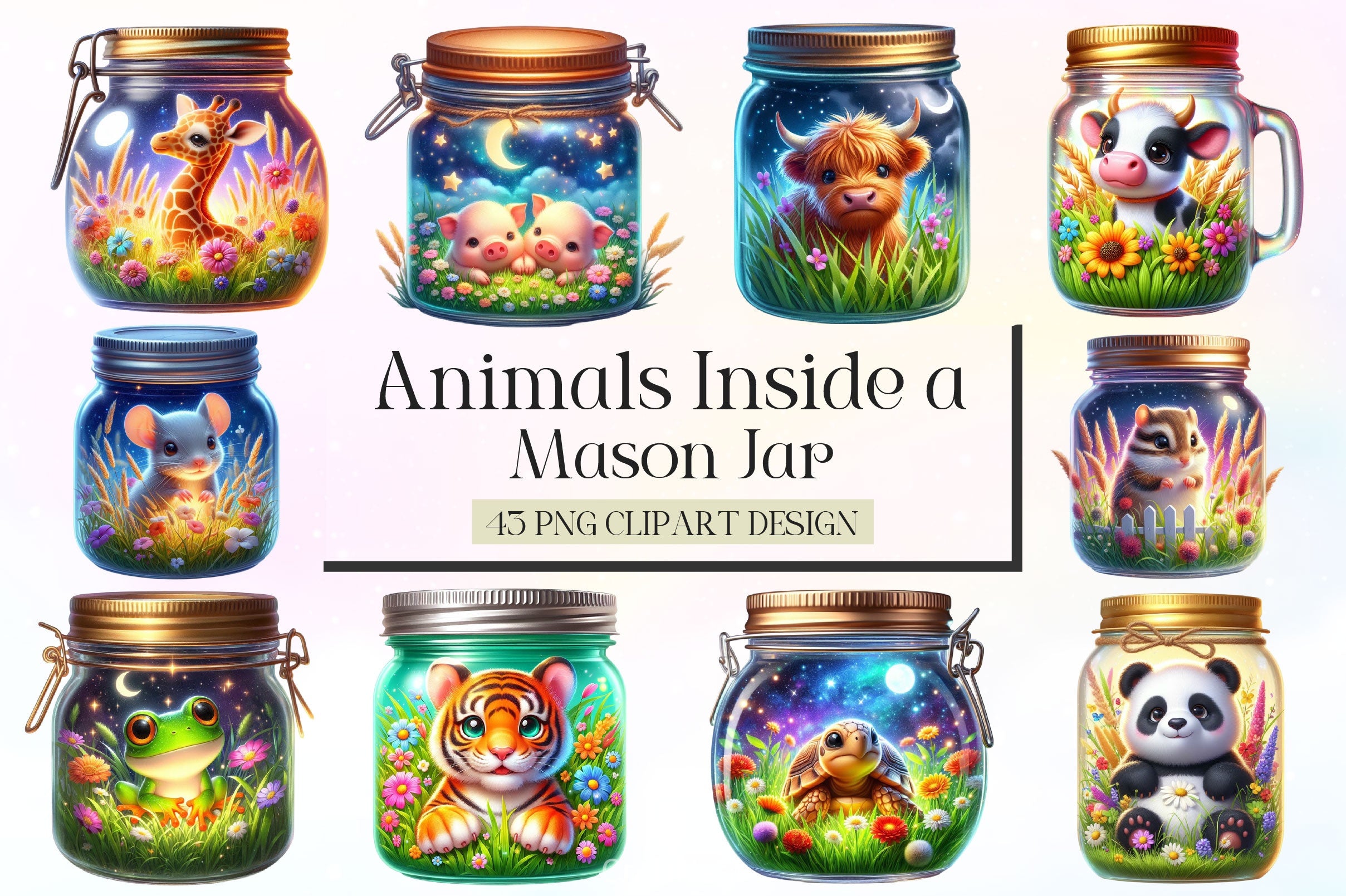 Animals Inside A Mason Jar Clipart Bundle 2 - CraftNest - Digital Crafting and Art