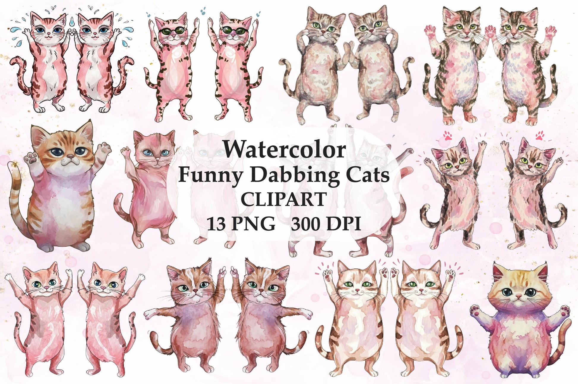 Pink Funny Dabbing Cats Clipart Bundle - CraftNest - Digital Crafting and Art
