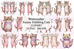 Pink Funny Dabbing Cats Clipart Bundle - CraftNest - Digital Crafting and Art