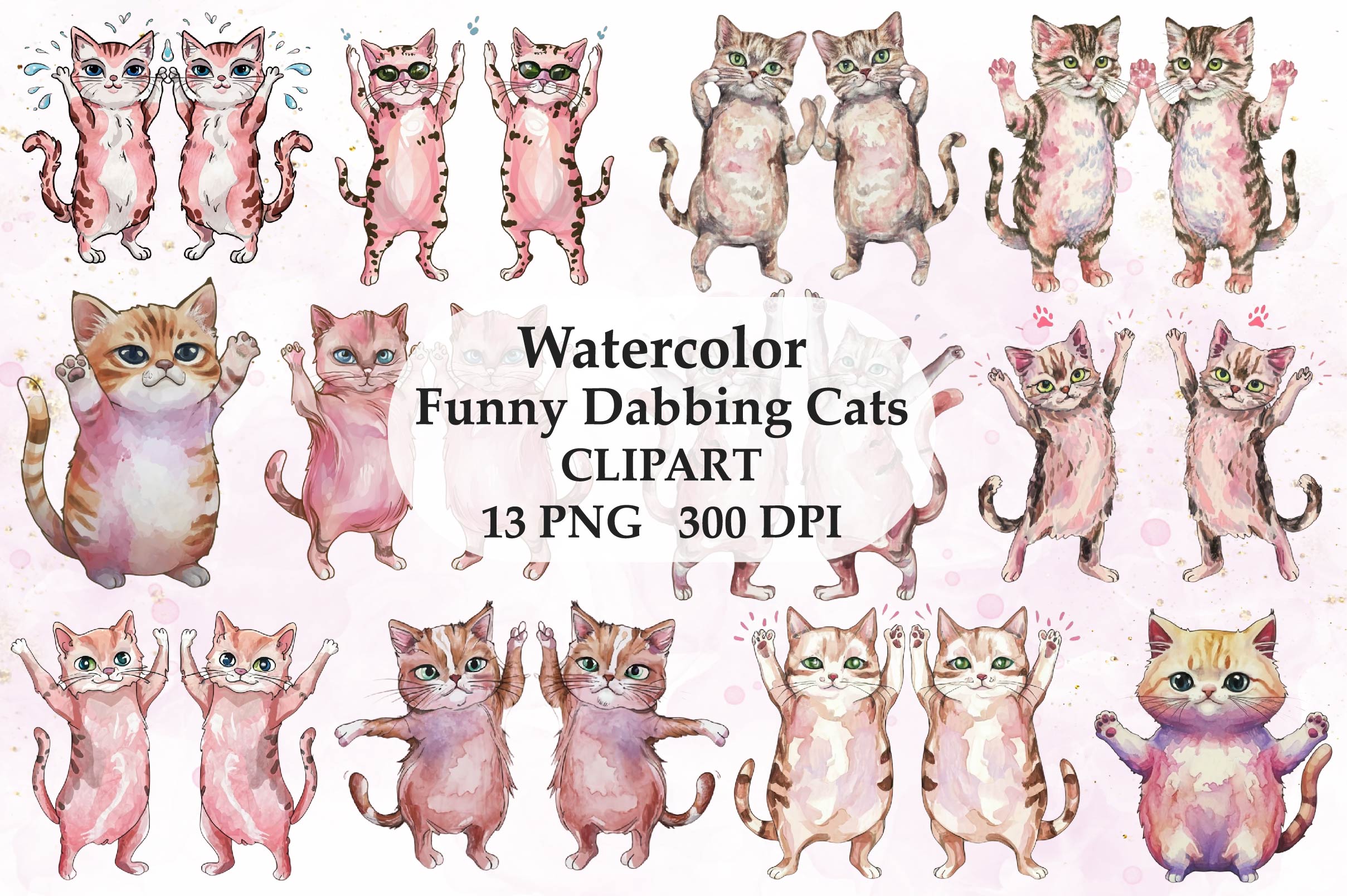 Pink Funny Dabbing Cats Clipart Bundle - CraftNest - Digital Crafting and Art