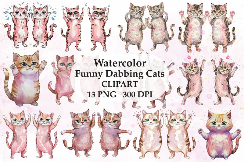 Pink Funny Dabbing Cats Clipart Bundle - CraftNest - Digital Crafting and Art