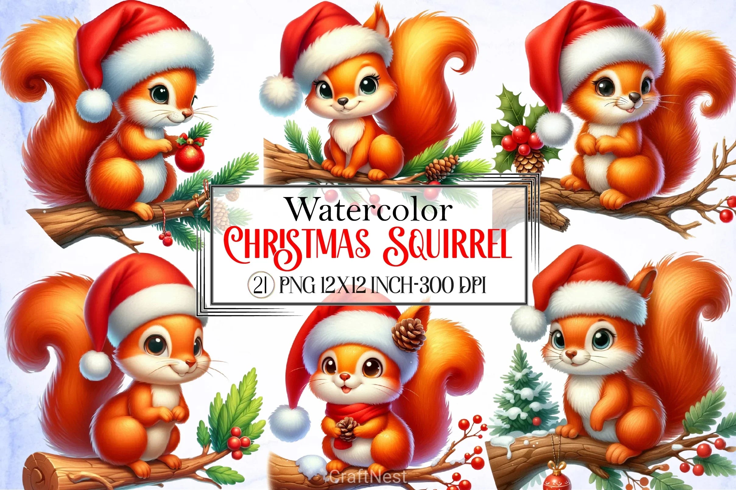 Christmas Squirrel Clipart Bundle - CraftNest - Digital Crafting and Art