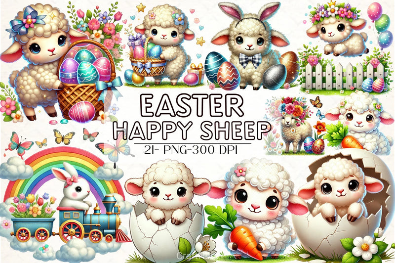 Happy Easter Sheep Clipart Bundle - CraftNest - Digital Crafting and Art