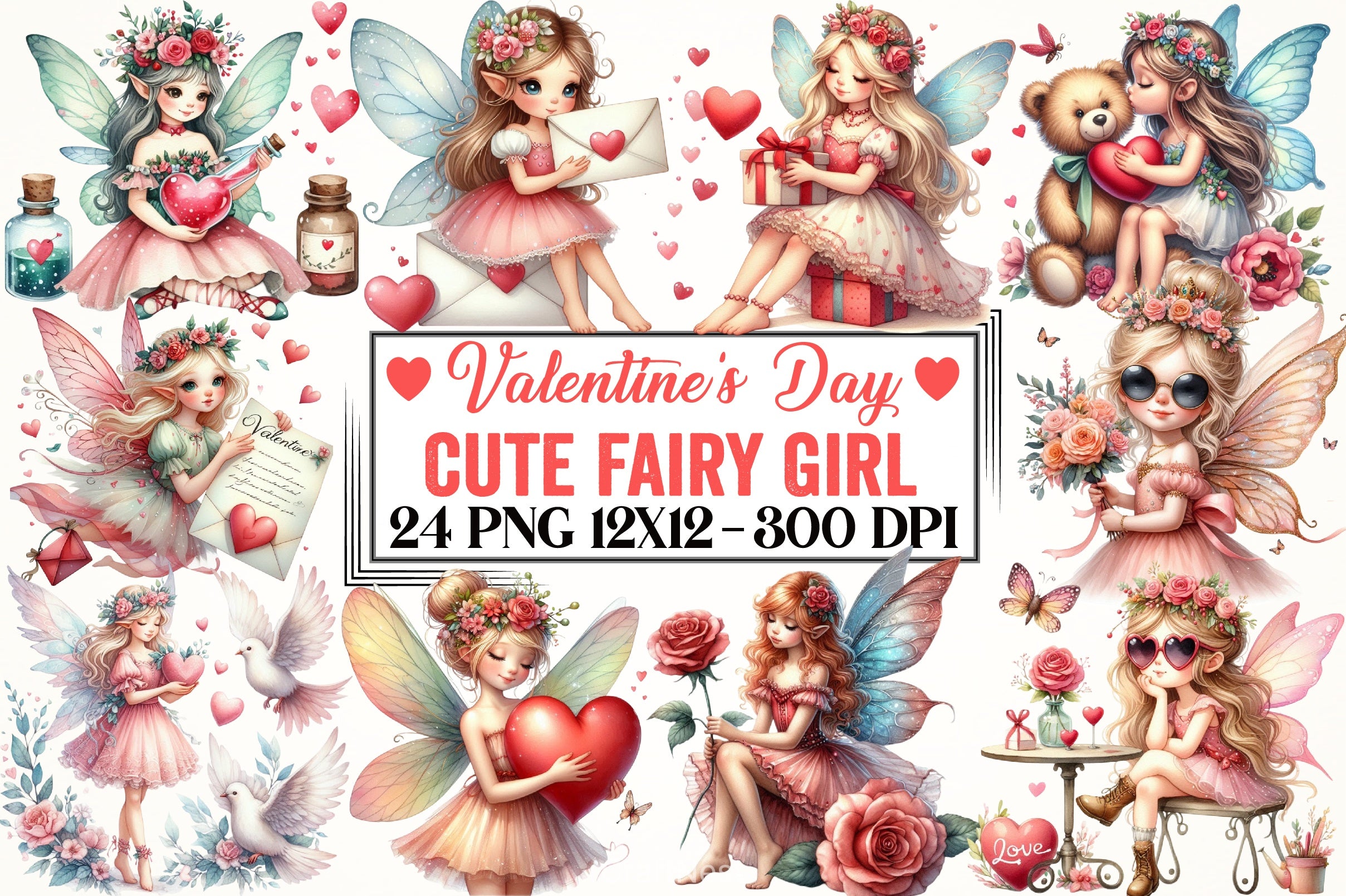 Valentine Fairy Girl Clipart Bundle - CraftNest - Digital Crafting and Art