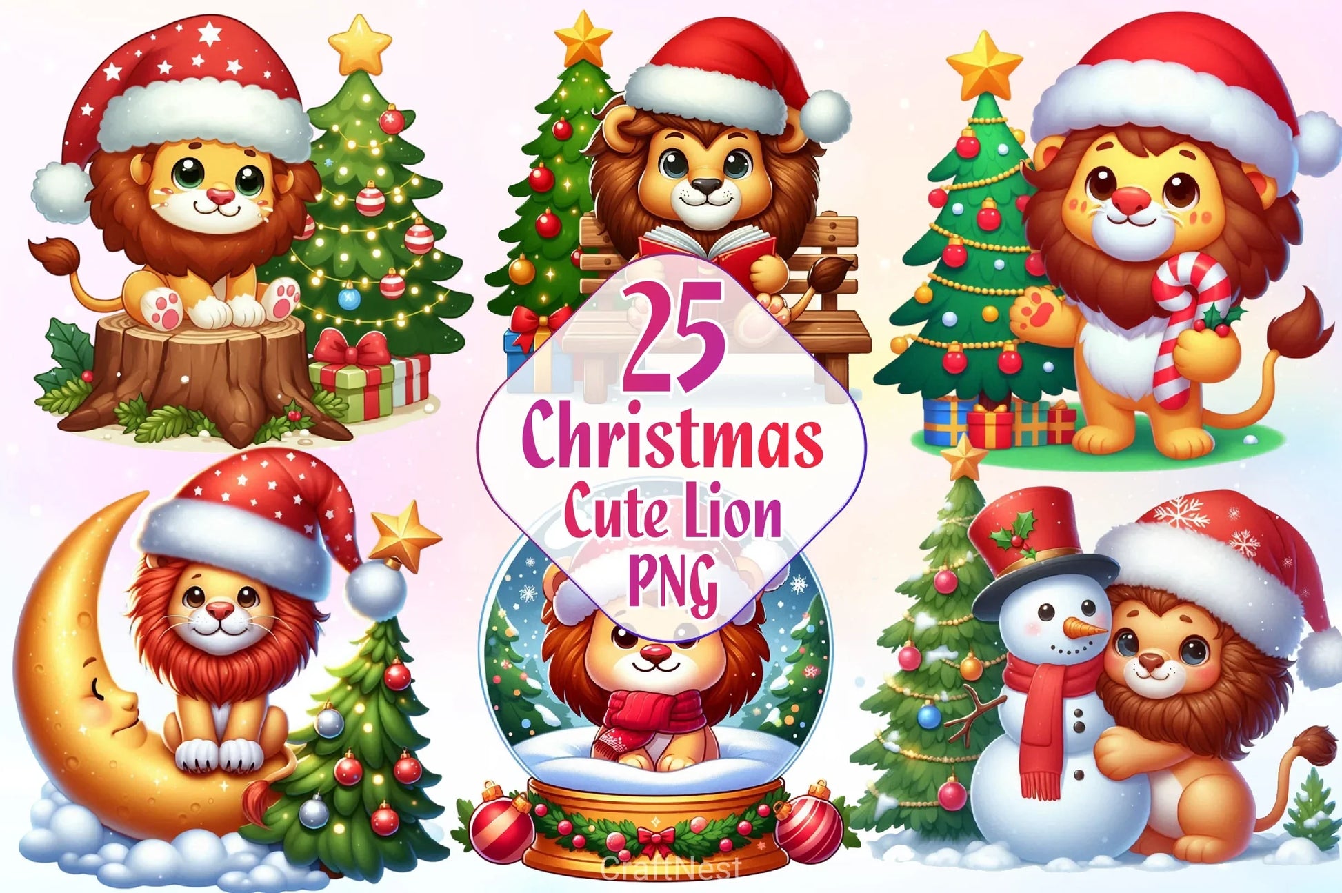 Cute Christmas Lion Clipart Bundle - CraftNest - Digital Crafting and Art