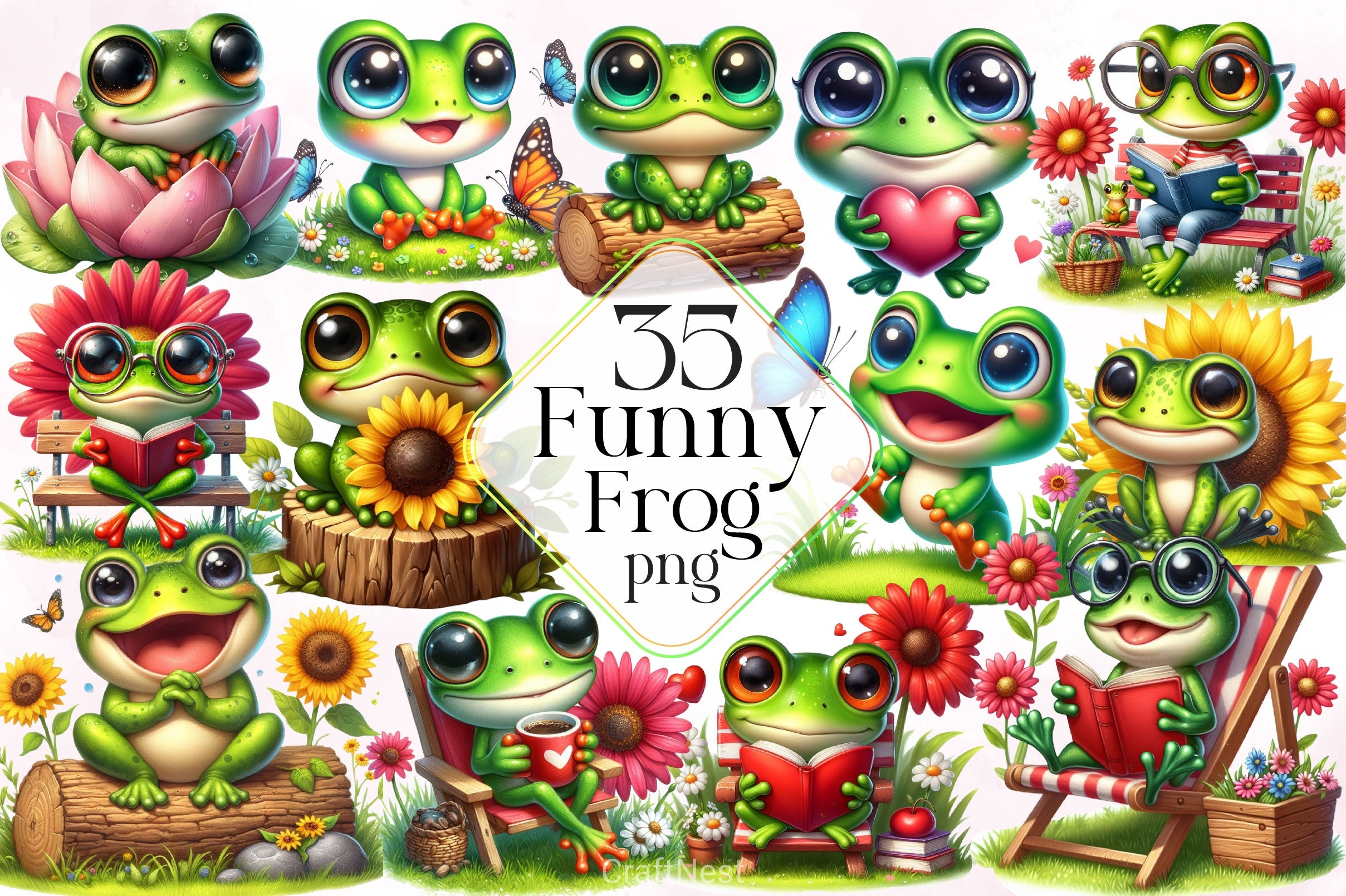 Funny Frog Clipart Bundle 4 - CraftNest - Digital Crafting and Art