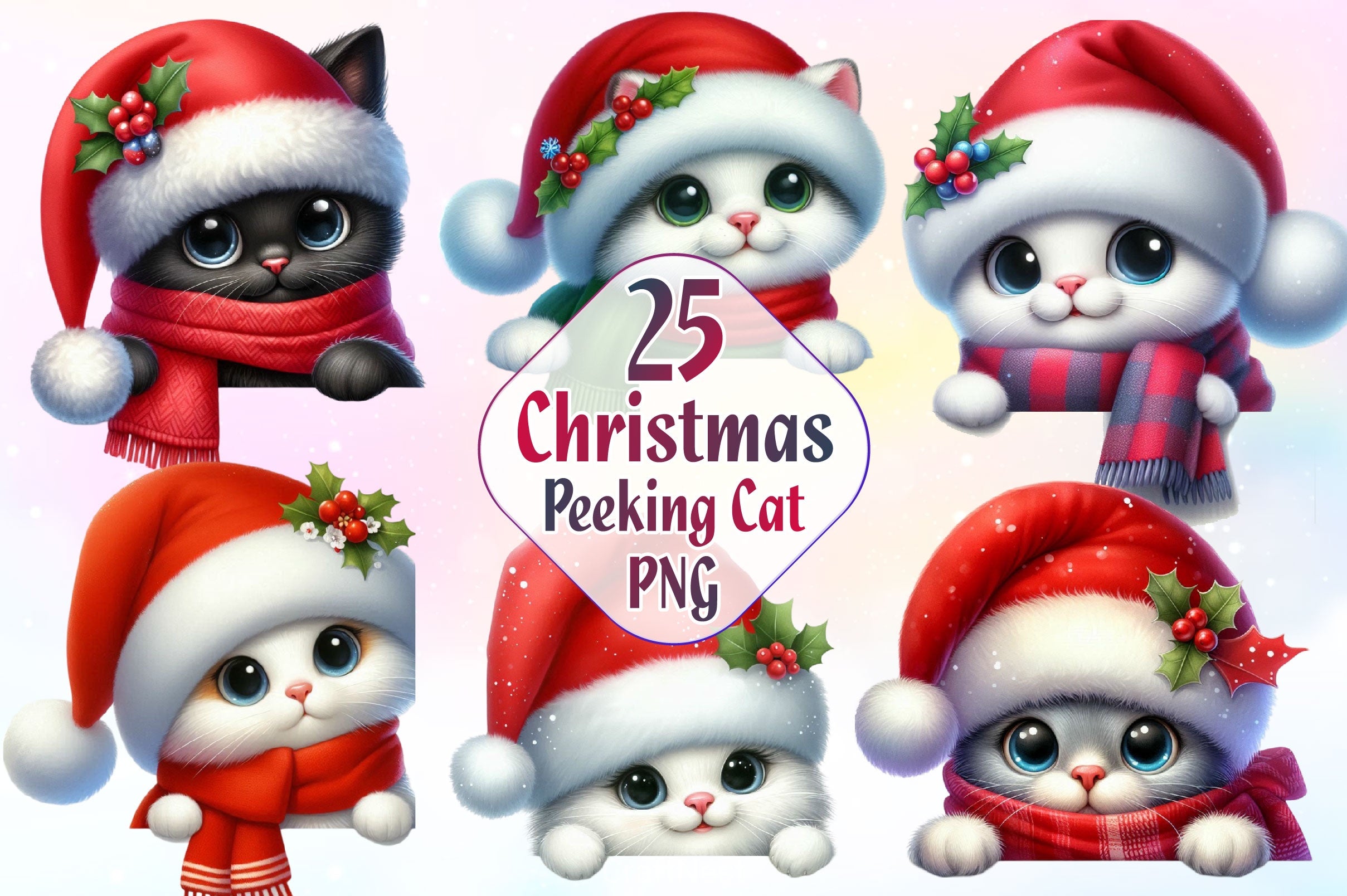 Christmas Peeking Cat Clipart Bundle - CraftNest - Digital Crafting and Art