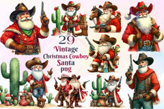 Vintage Christmas Cowboy Santa Clipart Bundle 2 - CraftNest - Digital Crafting and Art