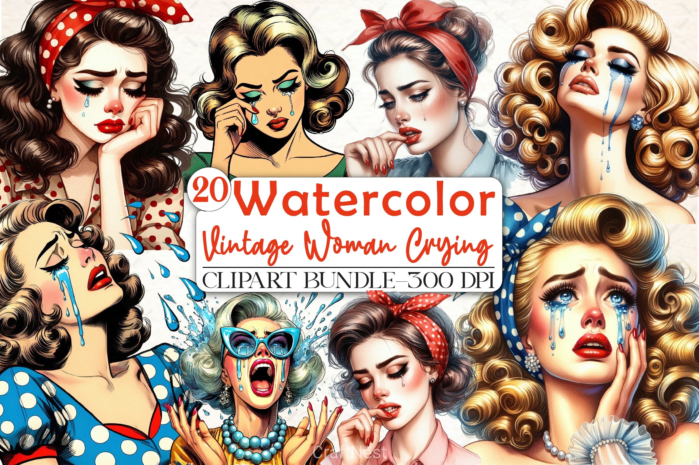 Vintage Crying Woman Clipart Bundle - CraftNest - Digital Crafting and Art