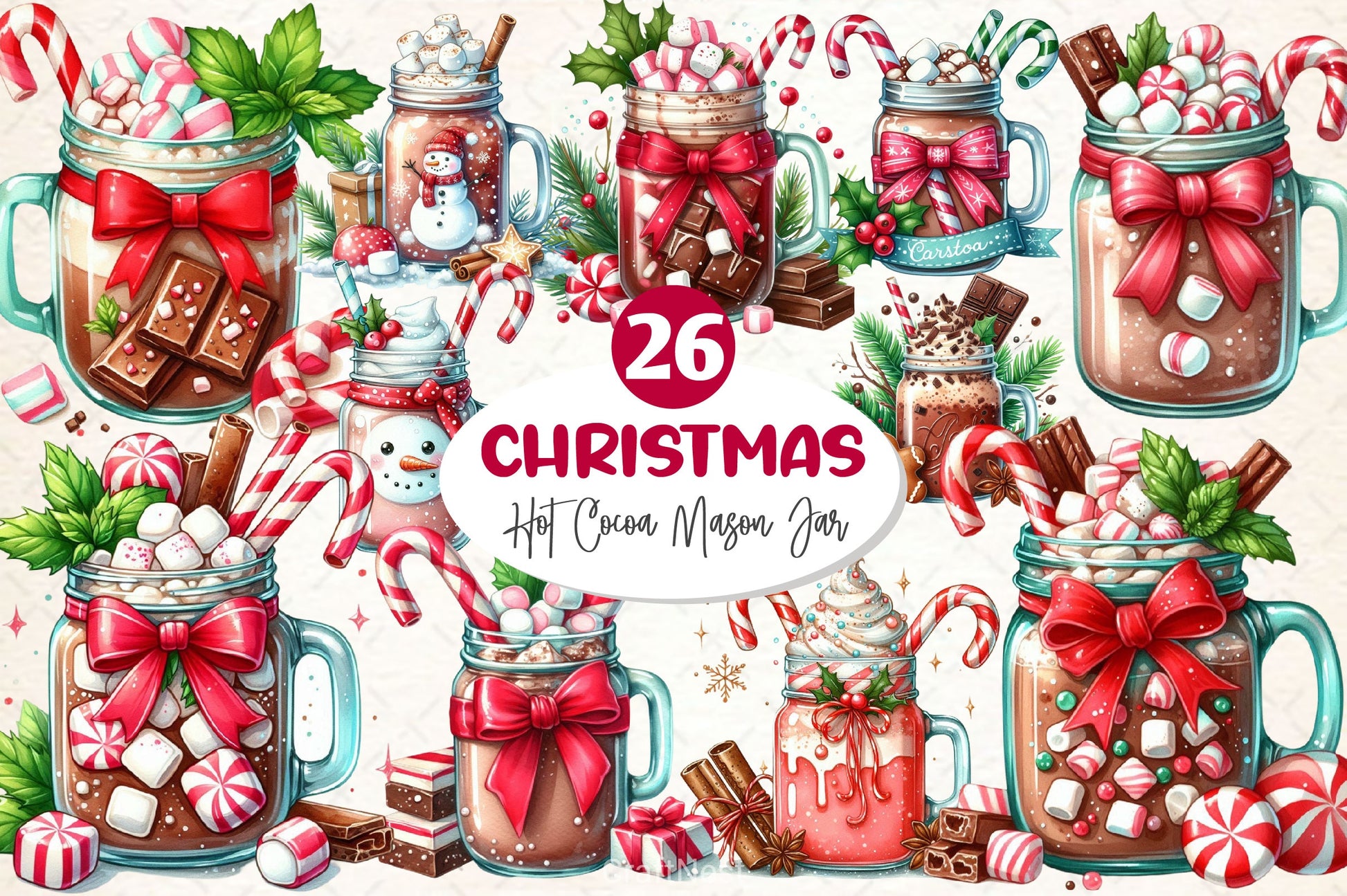 Christmas Hot Cocoa Mason Jar Clipart Bundle 3 - CraftNest - Digital Crafting and Art