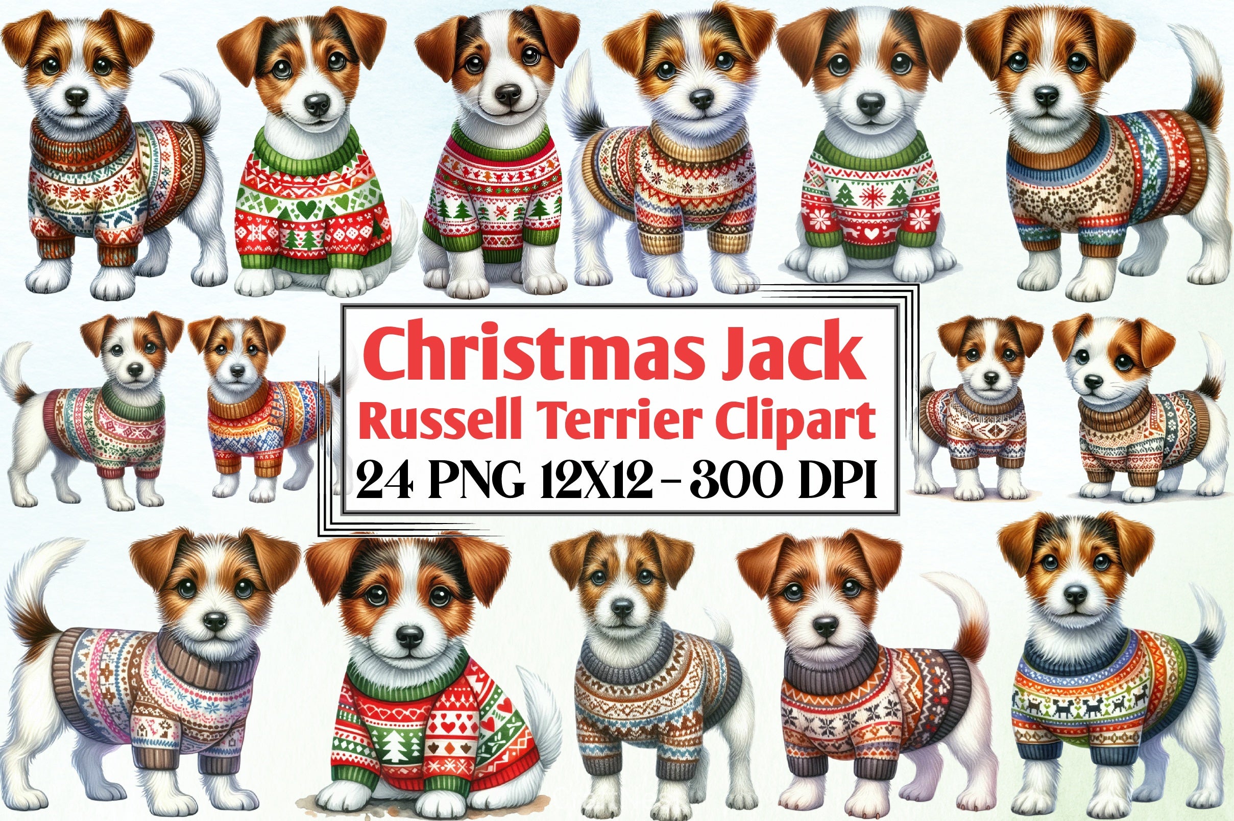 Christmas Jack Russell Terrier Clipart Bundle - CraftNest - Digital Crafting and Art