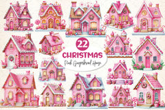 Pink Christmas Gingerbread House Clipart Bundle - CraftNest - Digital Crafting and Art