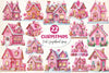 Pink Christmas Gingerbread House Clipart Bundle