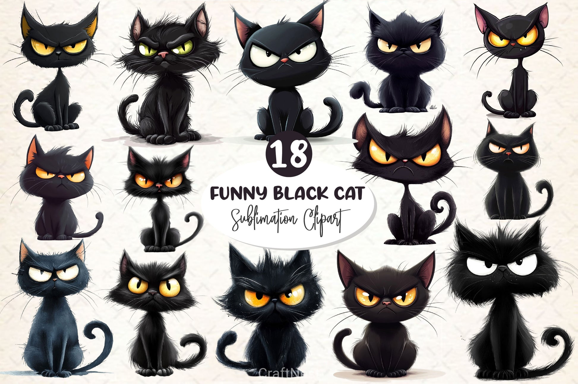 Funny Black Cat Clipart Bundle 6 - CraftNest - Digital Crafting and Art