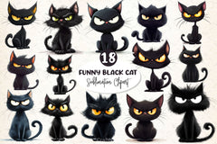 Funny Black Cat Clipart Bundle 6 - CraftNest - Digital Crafting and Art