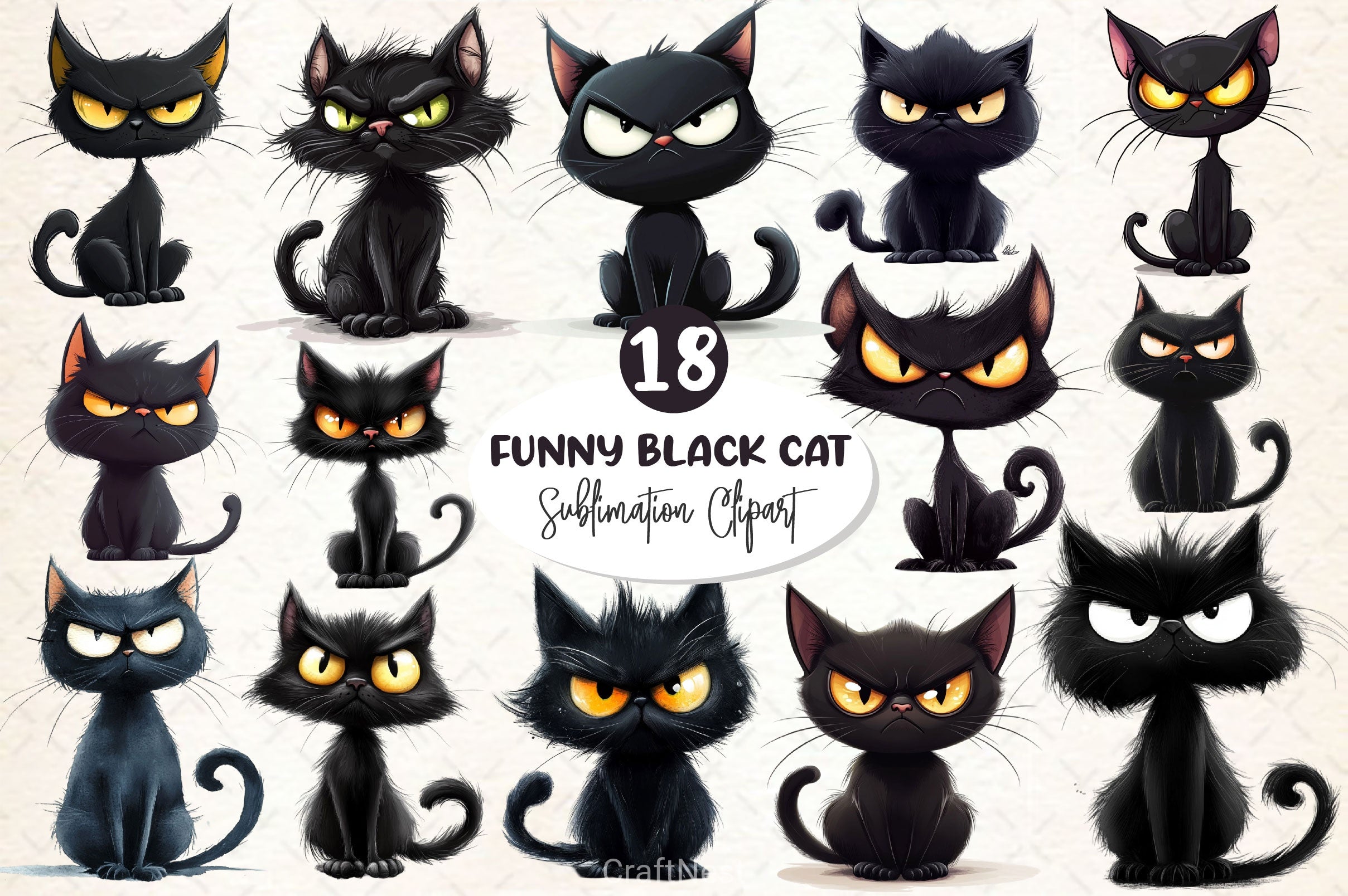 Funny Black Cat Clipart Bundle 6 - CraftNest - Digital Crafting and Art