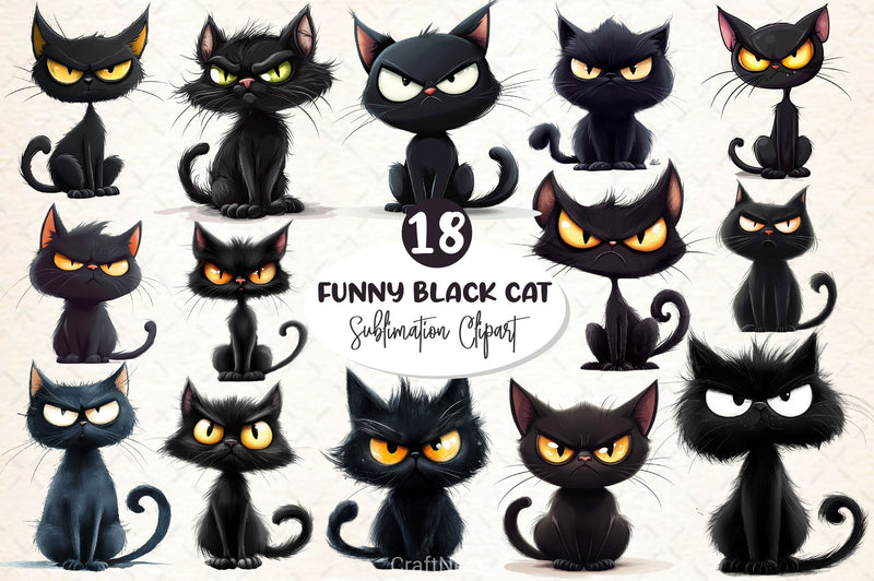 Funny Black Cat Clipart Bundle 6 - CraftNest - Digital Crafting and Art