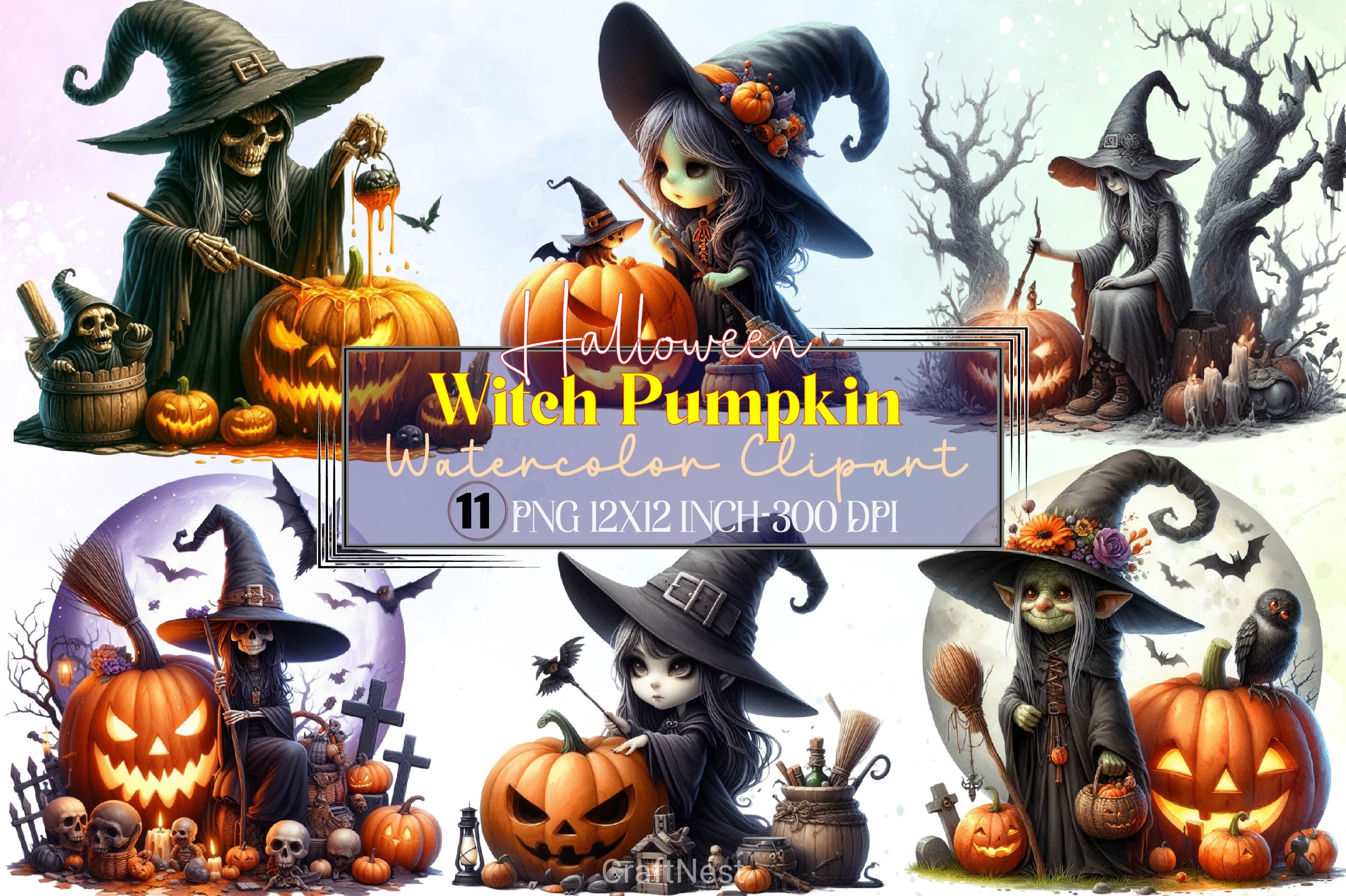 Halloween Witch Pumpkin Clipart Bundle - CraftNest - Digital Crafting and Art