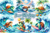 Summer Turtle Surfing On Wave Clipart Bundle 2