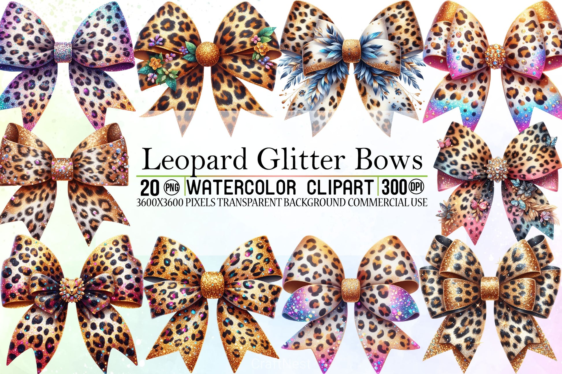 Leopard Glitter Bows Clipart Bundle - CraftNest - Digital Crafting and Art