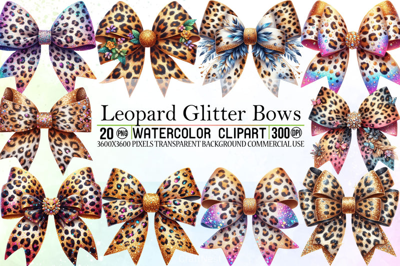 Leopard Glitter Bows Clipart Bundle - CraftNest - Digital Crafting and Art