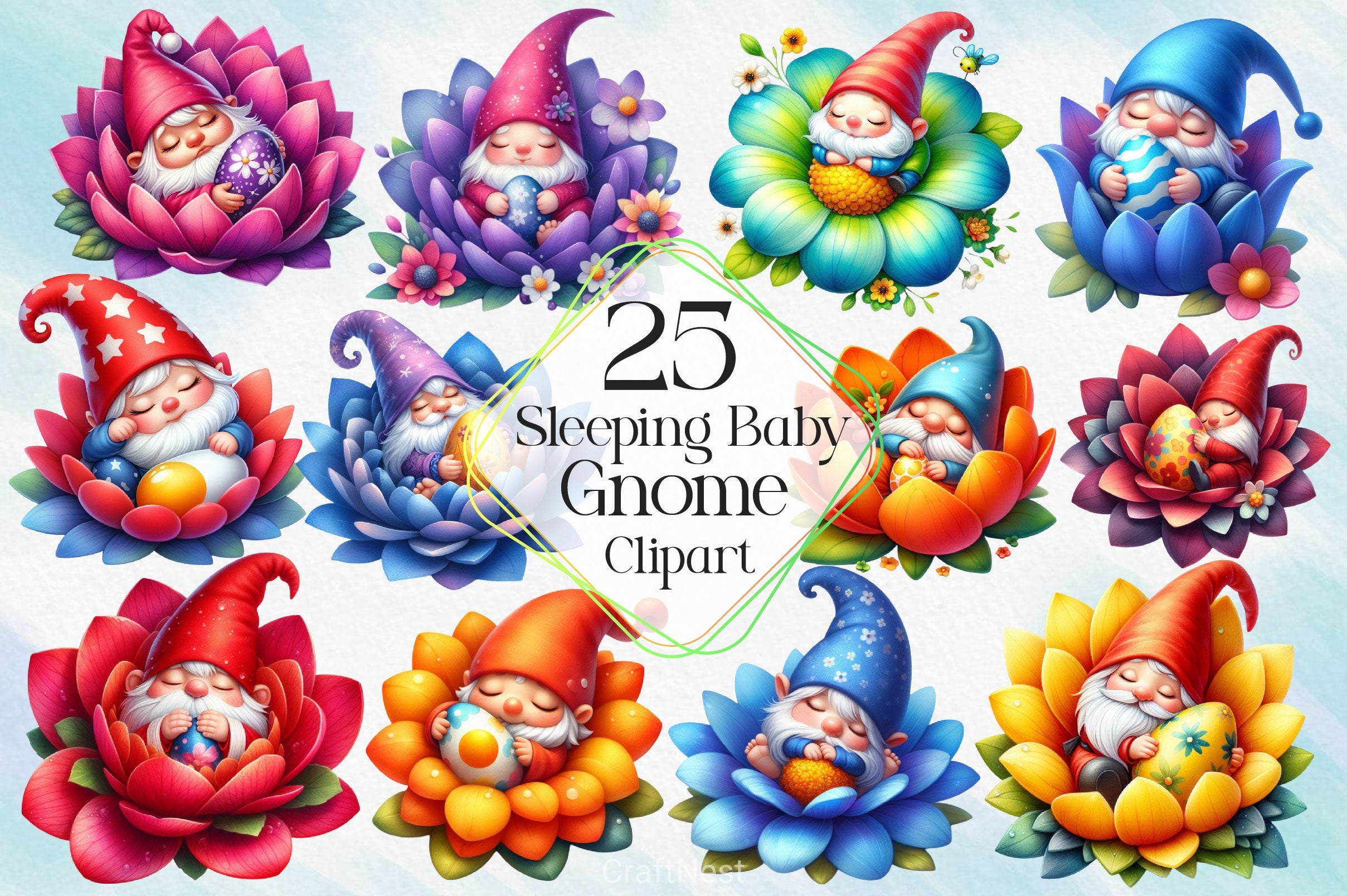 Sleeping Baby Gnome Clipart Bundle - CraftNest - Digital Crafting and Art