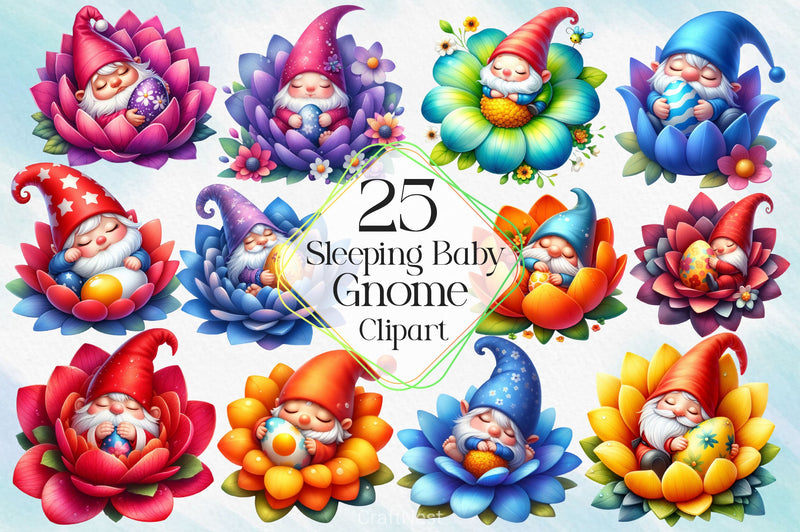 Sleeping Baby Gnome Clipart Bundle - CraftNest - Digital Crafting and Art