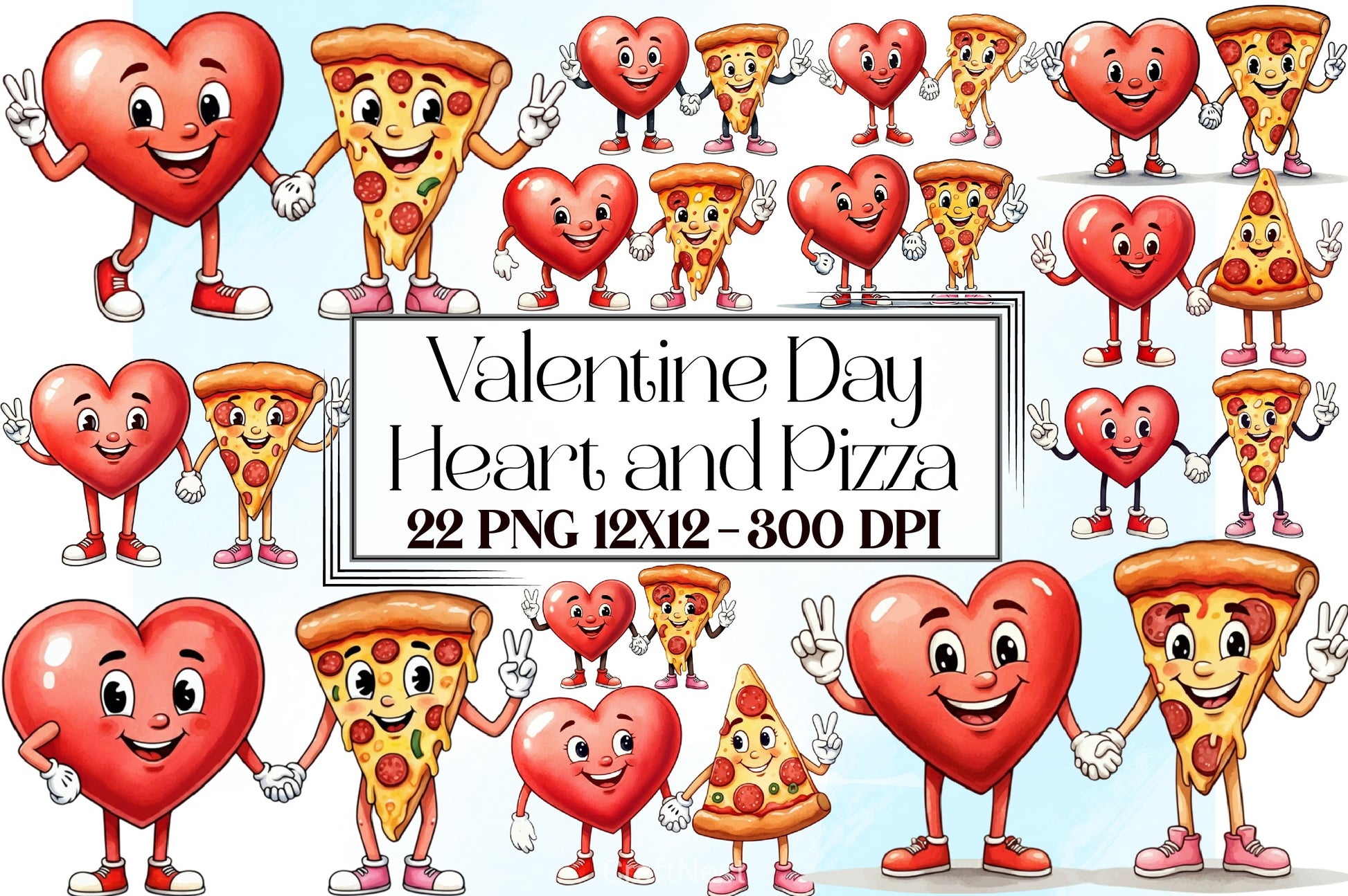 Heart & Pizza Valentine Clipart Bundle - CraftNest - Digital Crafting and Art