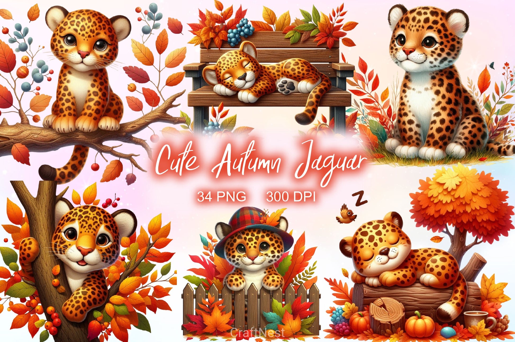 Cute Autumn Jaguar Clipart Bundle 2 - CraftNest - Digital Crafting and Art