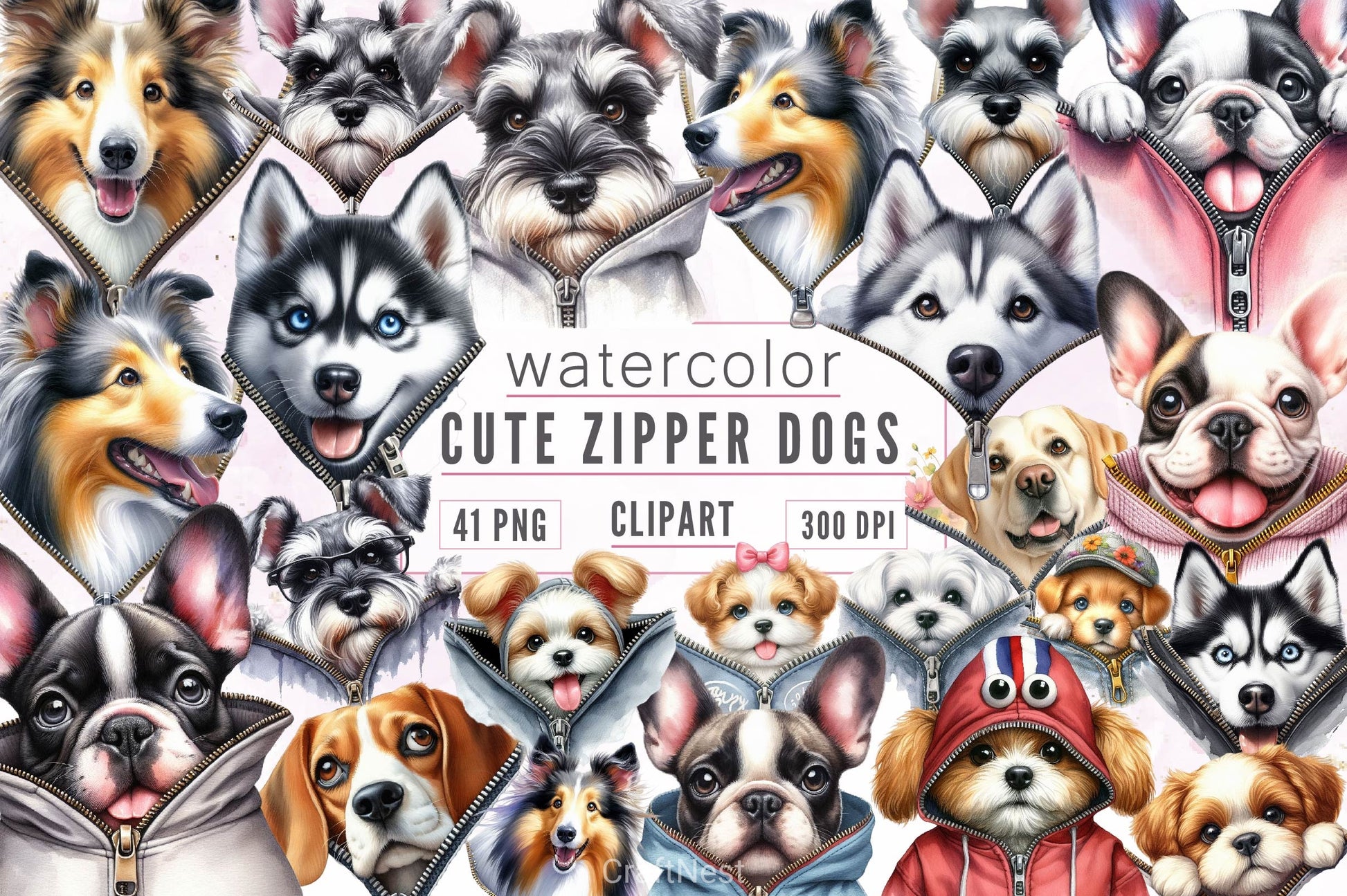 Cute Zipper Dogs Clipart Bundle - CraftNest - Digital Crafting and Art