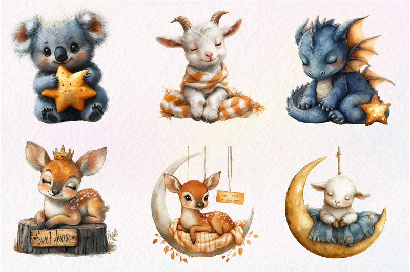 Sweet Dreams Sign Sleepy Animals Clipart Bundle - CraftNest - Digital Crafting and Art