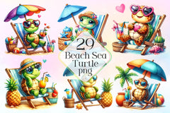 Chic Beach Sea Turtle Clipart Bundle 2 - CraftNest - Digital Crafting and Art