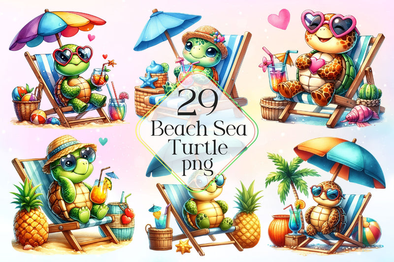Chic Beach Sea Turtle Clipart Bundle 2 - CraftNest - Digital Crafting and Art