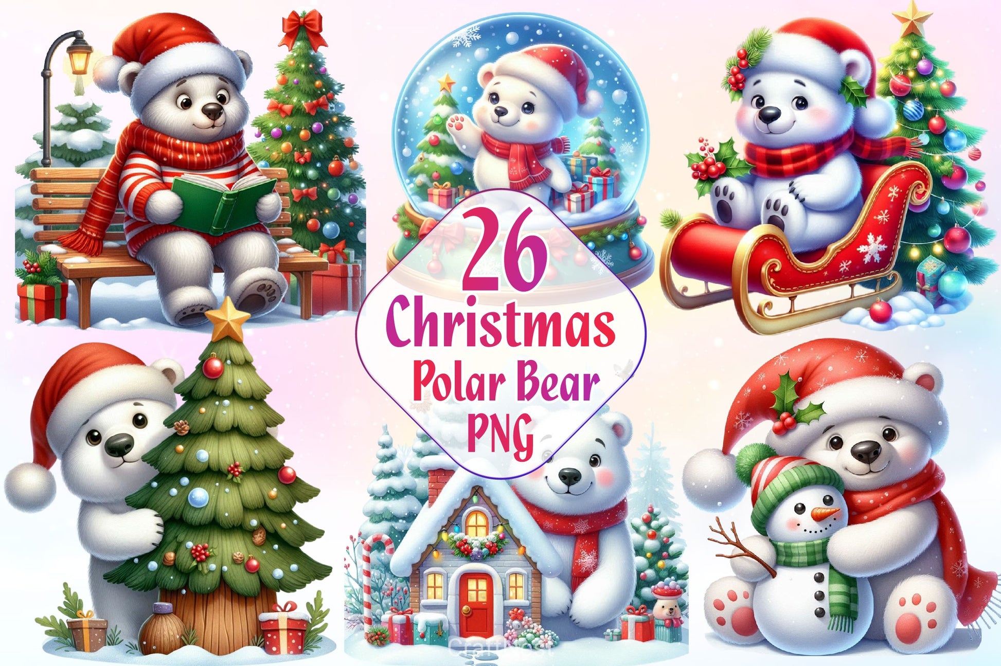 Christmas Polar Bear Clipart Bundle 7 - CraftNest - Digital Crafting and Art