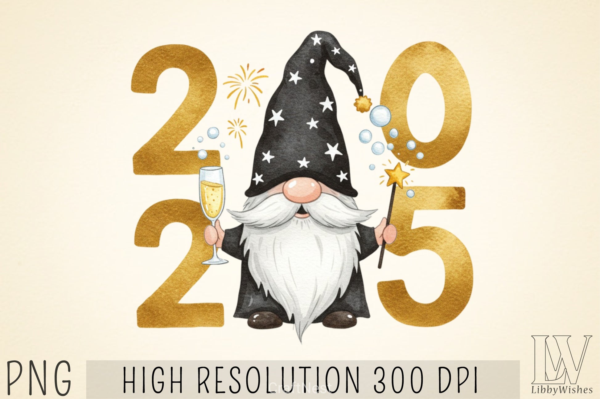 New Year Gnomes 2025 Clipart Bundle 6 - CraftNest - Digital Crafting and Art