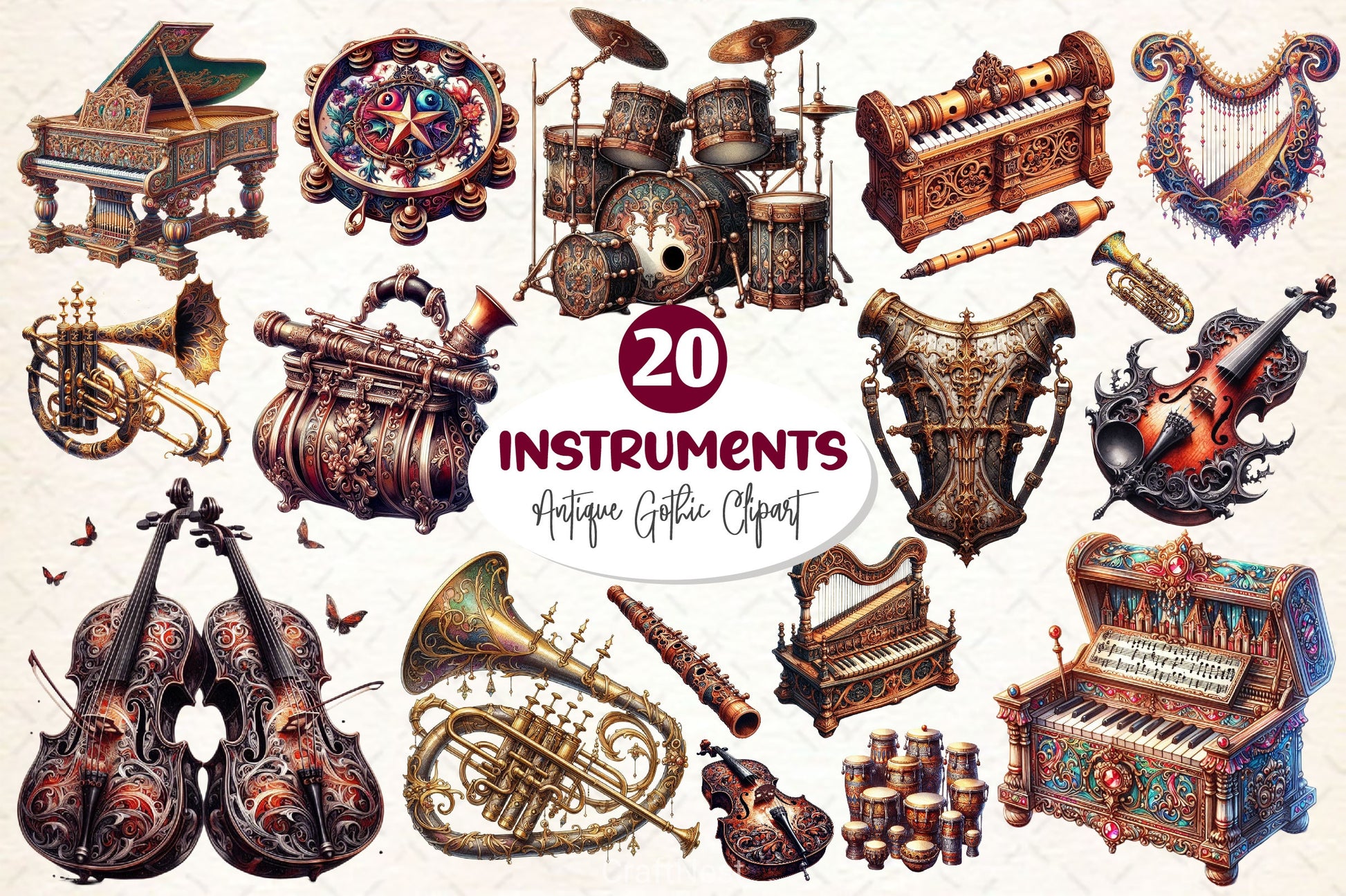 Antique Gothic Instruments Clipart Bundle - CraftNest - Digital Crafting and Art