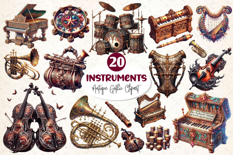 Antique Gothic Instruments Clipart Bundle - CraftNest - Digital Crafting and Art