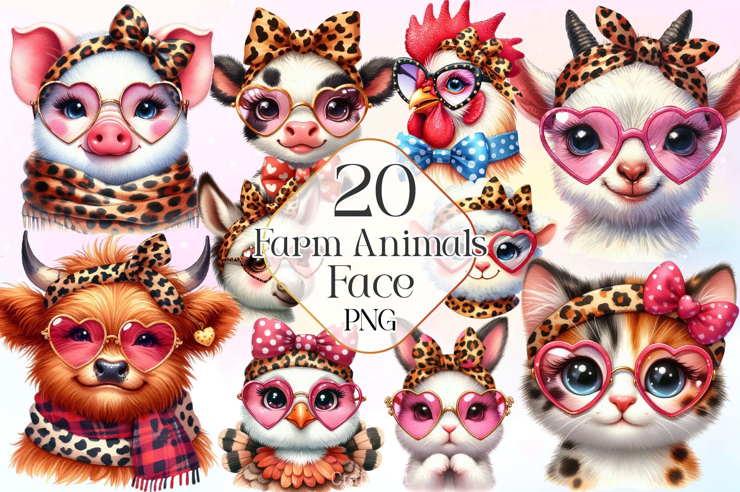 Farm Animals Face Clipart Bundle 2 - CraftNest - Digital Crafting and Art