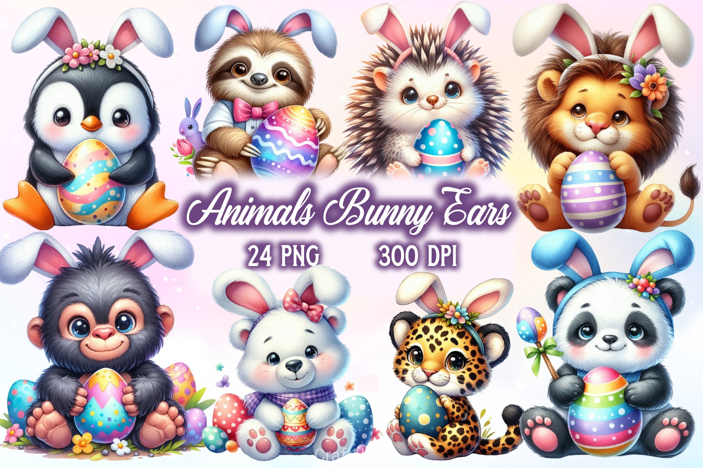 Animals With Bunny Ears Clipart Bundle - CraftNest - Digital Crafting and Art