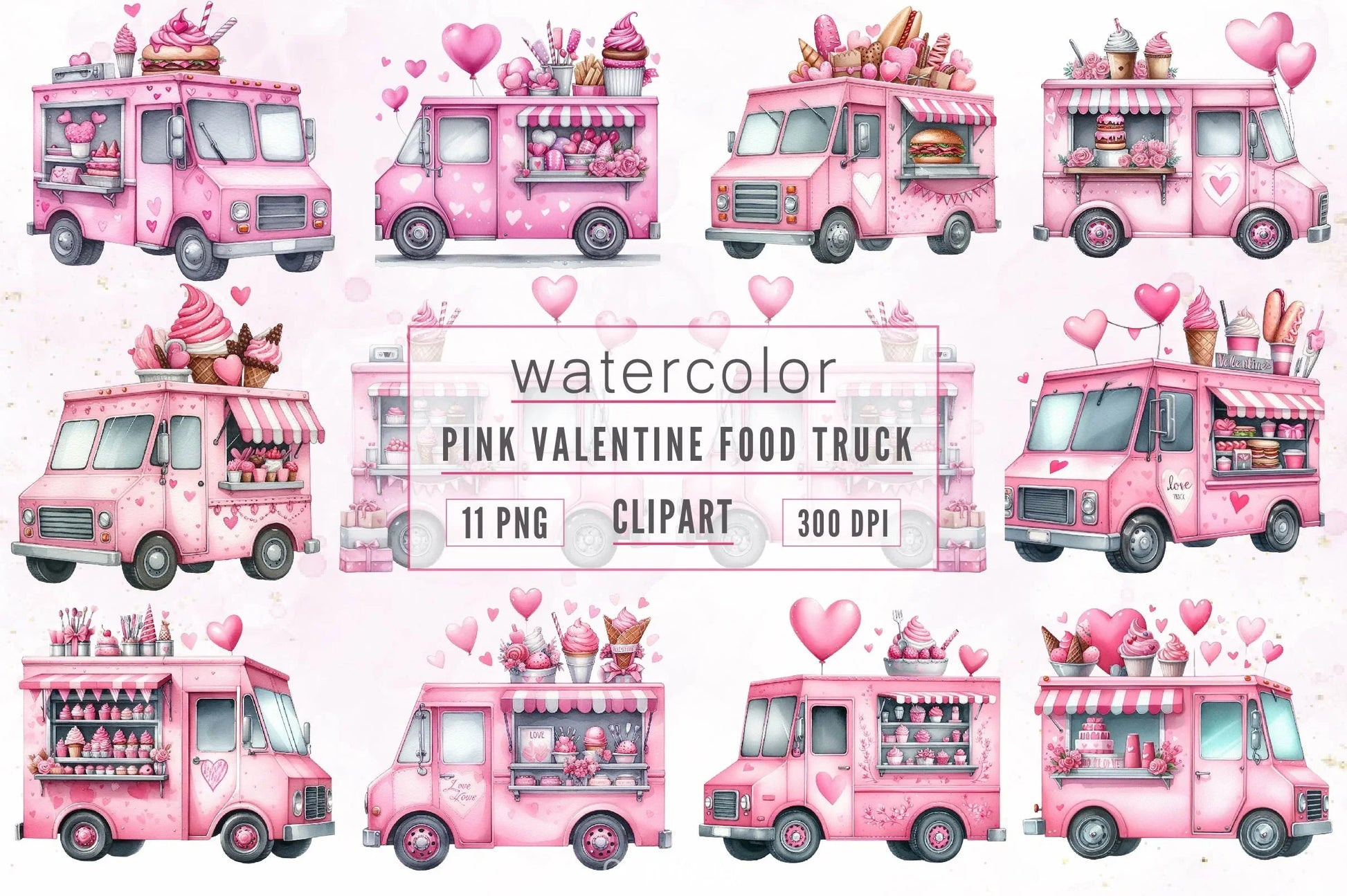 Pink Valentine Food Truck Clipart Bundle - CraftNest - Digital Crafting and Art
