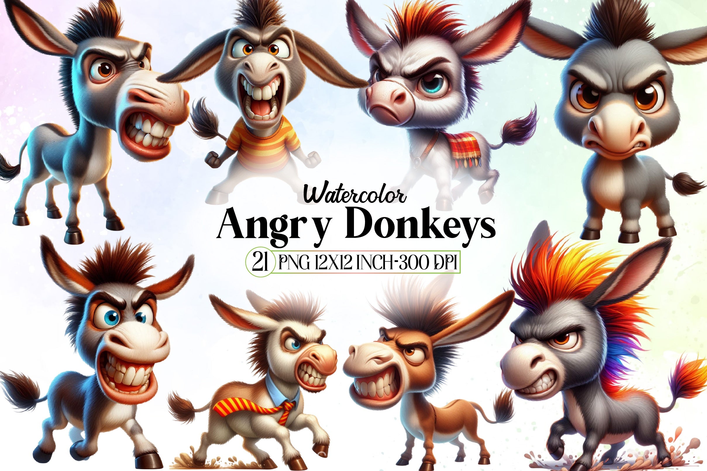 Angry Donkeys Clipart Bundle - CraftNest - Digital Crafting and Art
