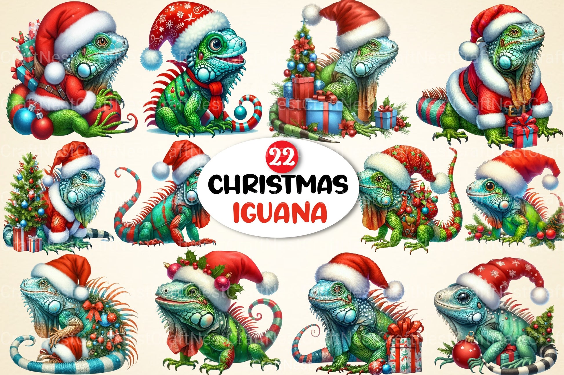 Christmas Iguana Clipart Bundle - CraftNest - Digital Crafting and Art