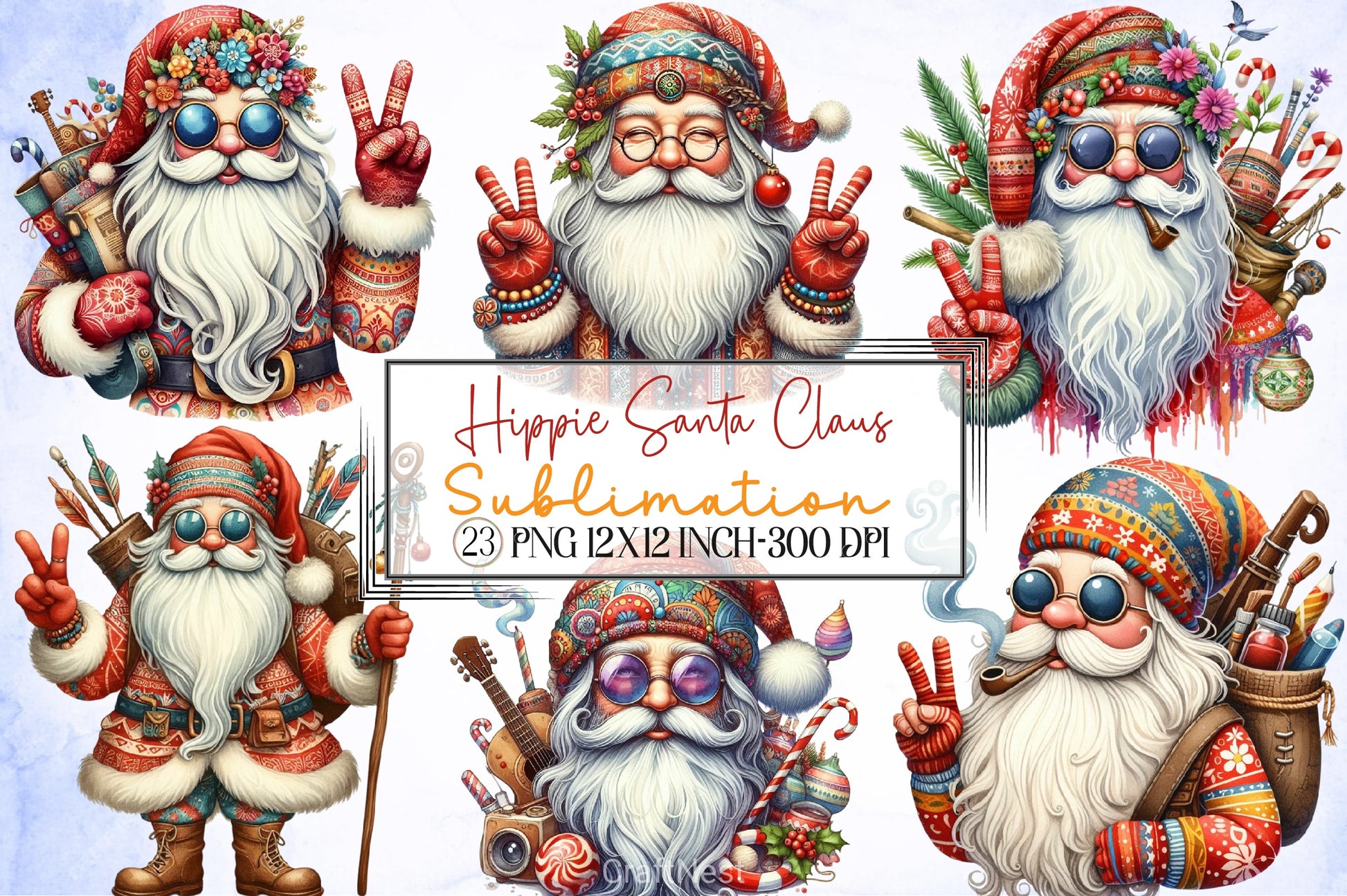 Hippie Santa Clipart Bundle - CraftNest - Digital Crafting and Art