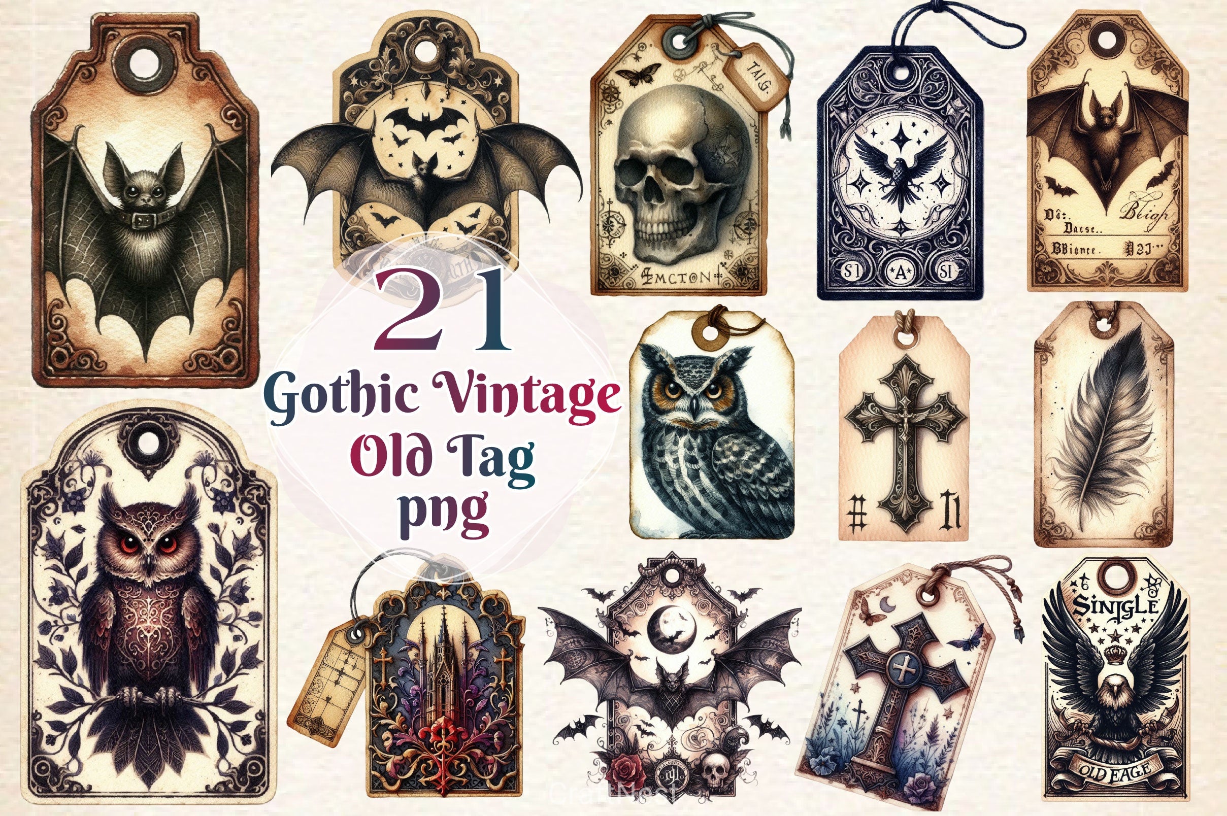 Gothic Vintage Old Tag Clipart Bundle 2 - CraftNest - Digital Crafting and Art