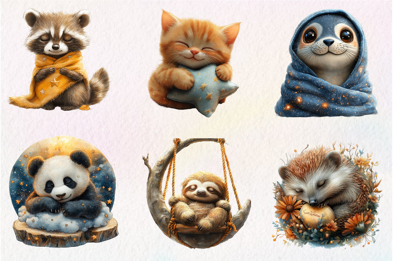 Sweet Dreams Sign Sleepy Animals Clipart Bundle - CraftNest - Digital Crafting and Art