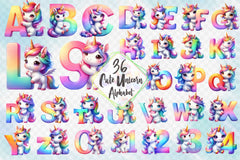 Cute Unicorn Alphabet Clipart Bundle - CraftNest - Digital Crafting and Art