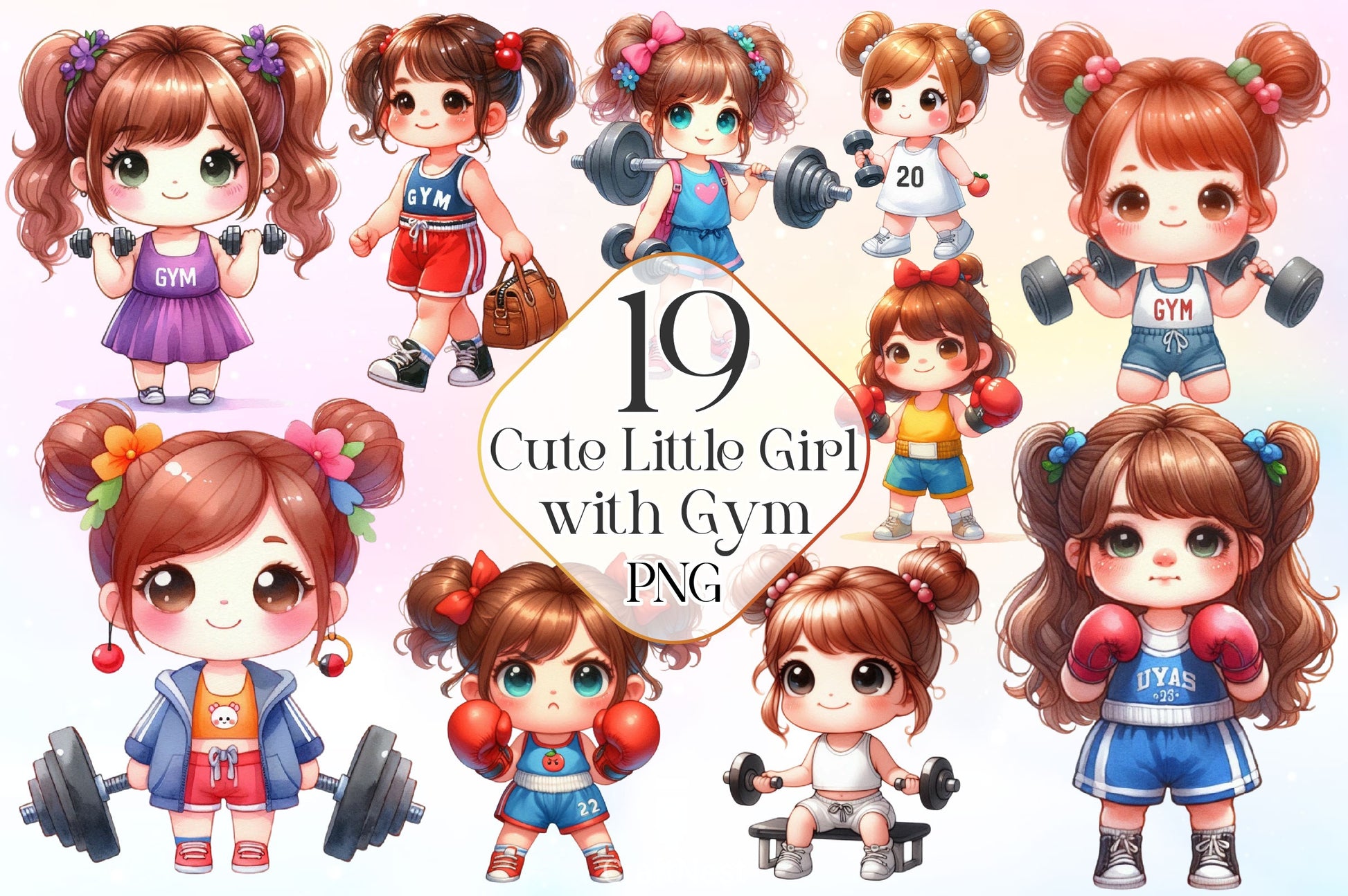 Cute Little Girl With Gym Clipart Bundle - CraftNest - Digital Crafting and Art
