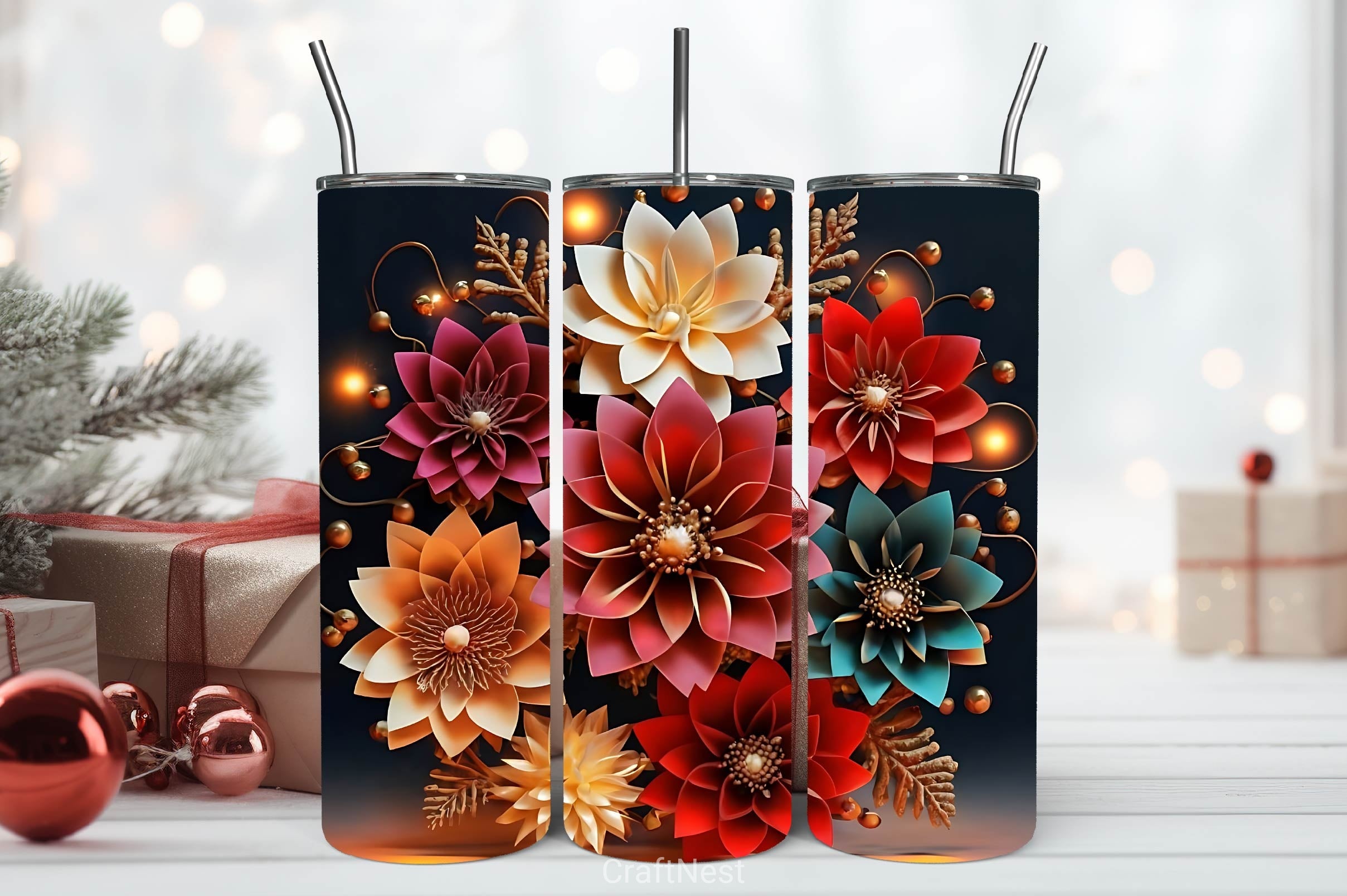 Flower Tumbler Wrap Bundle 36 - CraftNest - Digital Crafting and Art