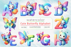Cute Butterfly Alphabet Clipart Bundle - CraftNest - Digital Crafting and Art